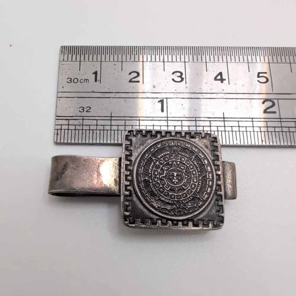 Hecho En Mexico Eagle 1 Sterling Silver 925 Aztec Mayan Sun Calendar Tie Clip